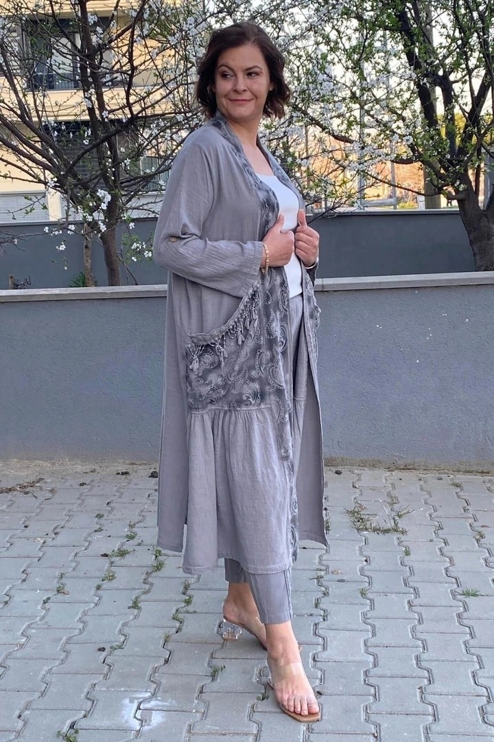 Mia Butik Kadın Gri Kap Ceket