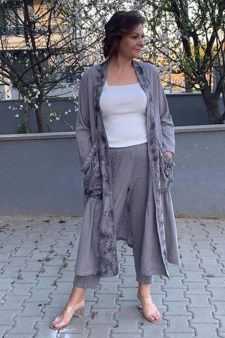 Mia Butik Kadın Gri Kap Ceket görsel 2