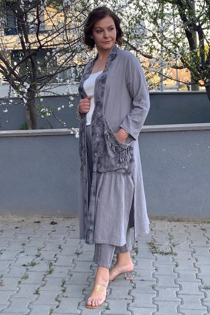 Mia Butik Kadın Gri Kap Ceket görsel 3