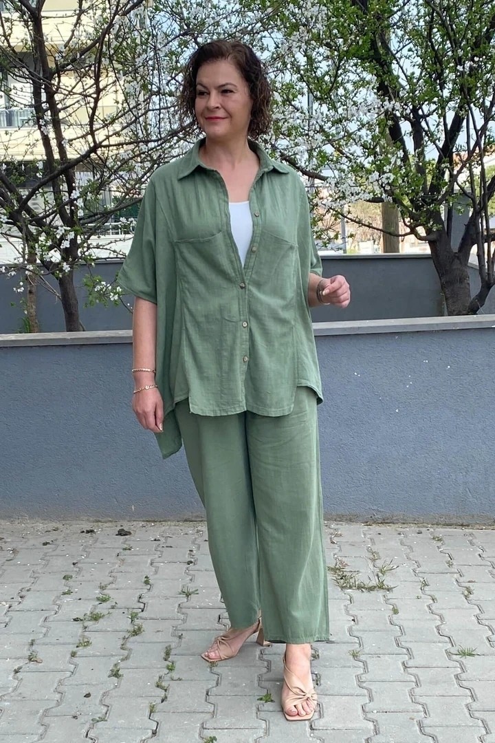 Mia Butik Kadın Yeşil Italyan Tasarım Keten Takım