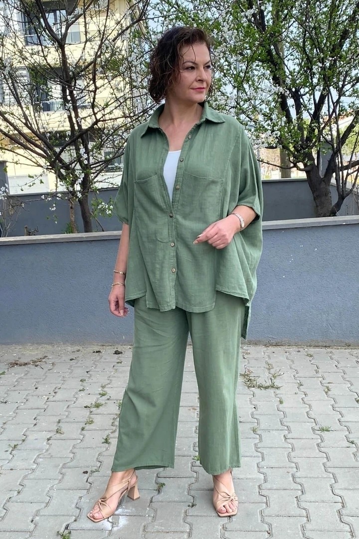 Mia Butik Kadın Yeşil Italyan Tasarım Keten Takım görsel 2