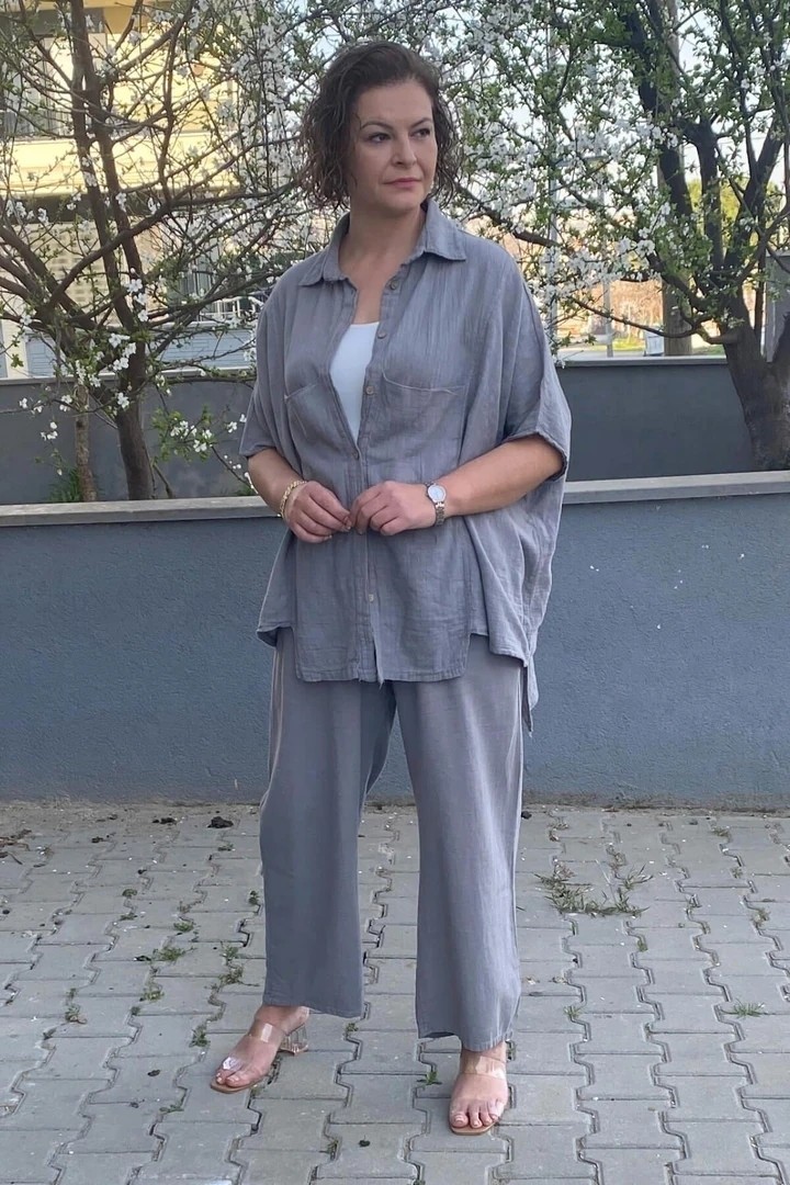 Mia Butik Kadın Yeşil Italyan Tasarım Keten Takım görsel 4