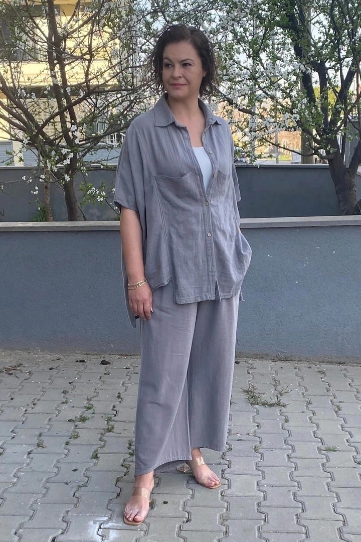 Mia Butik Kadın Yeşil Italyan Tasarım Keten Takım görsel 5