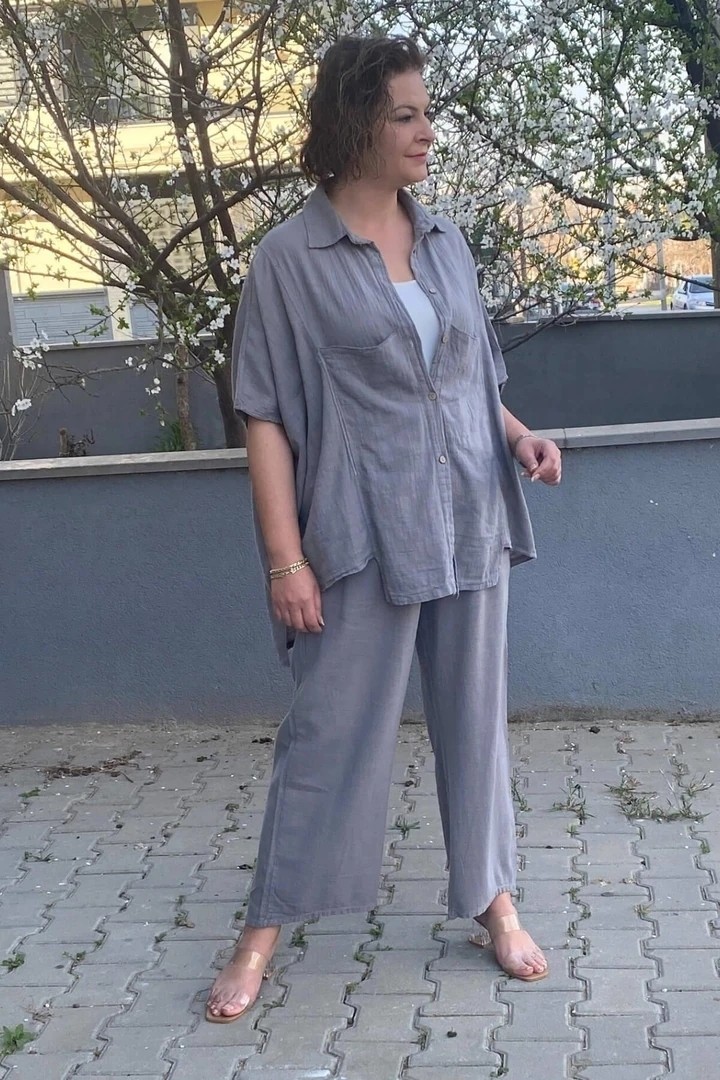 Mia Butik Kadın Yeşil Italyan Tasarım Keten Takım görsel 6
