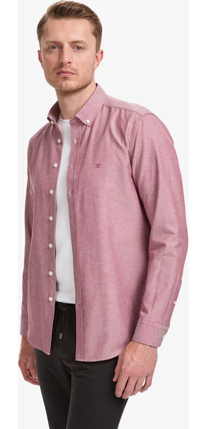 Pierre Cardin Erkek Bej Oxford Slim Fit Kolay Ütülenebilir Gömlek 50325365-VR011 görsel 3