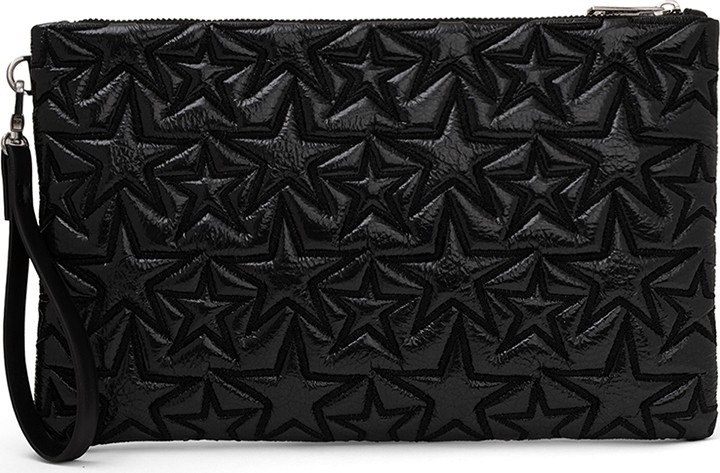 Ecrou Yıldız Desenli Siyah Parlak Portföy & Clutch Çanta Çıkarılabilir Bileklik Askılı 30 x 19 cm