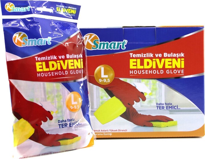 TeknoKapsül L Beden Temizlik ve Bulaşık Eldiveni - Doğal Pamuk Astarlı - Plastik