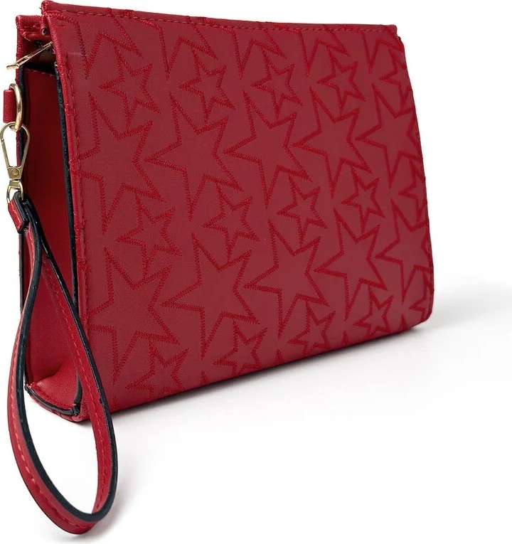 Glondy Sasha Suni Deri Yıldız Desenli Clutch Kadın Portföy El Çantası - Silver