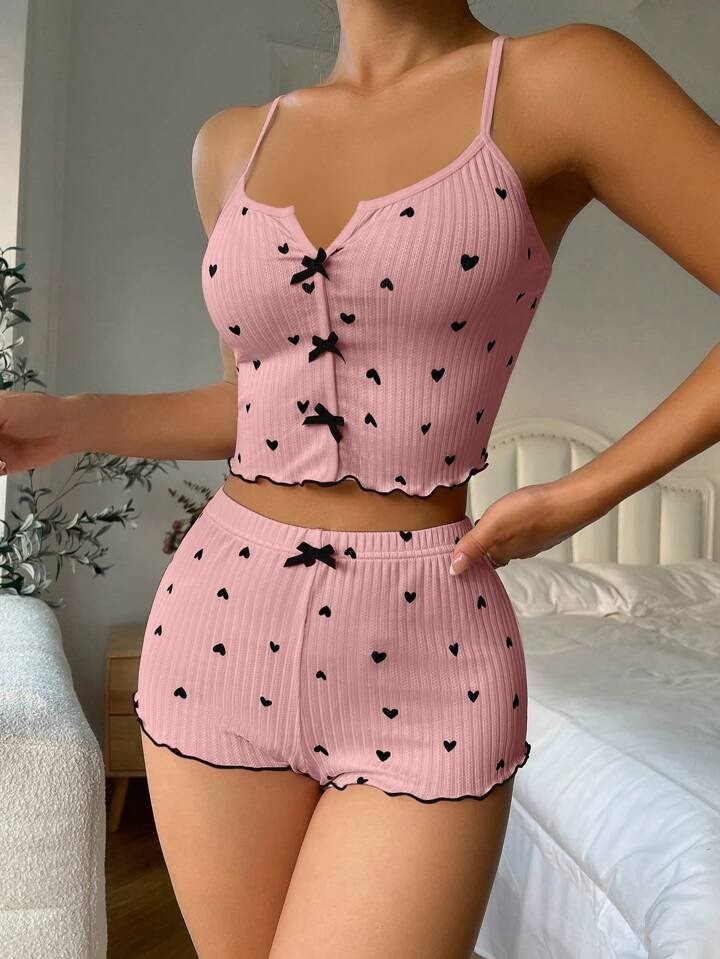 Gazaniga Kadın Beyaz Askılı Desenli Gecelik Pijama Şortlu Takımı Bella