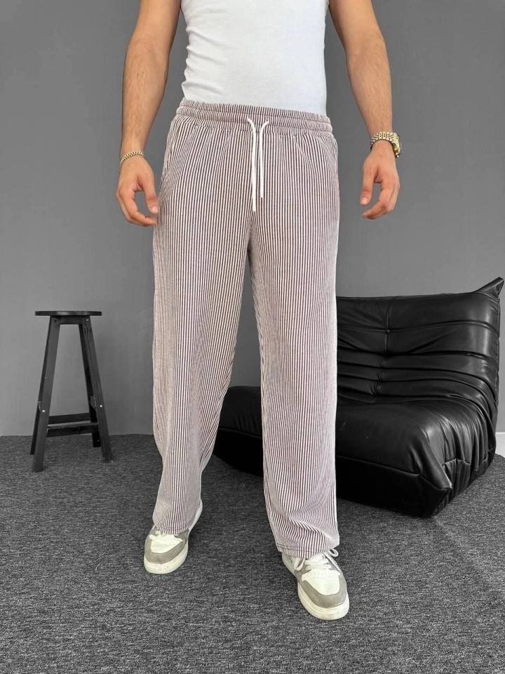 Lune Store Su Yolu Çizgili Cepli Pantalon - Kahverengi görsel 2