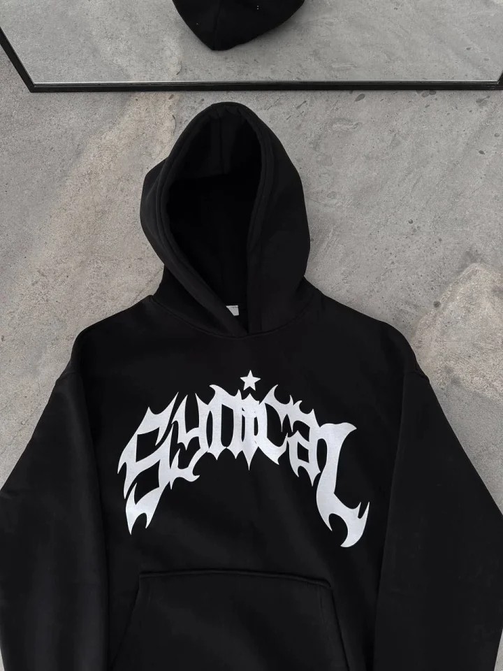Üç Iplik Kapşonlu Baskılı Oversize Sweatshirt- Siyah görsel 2