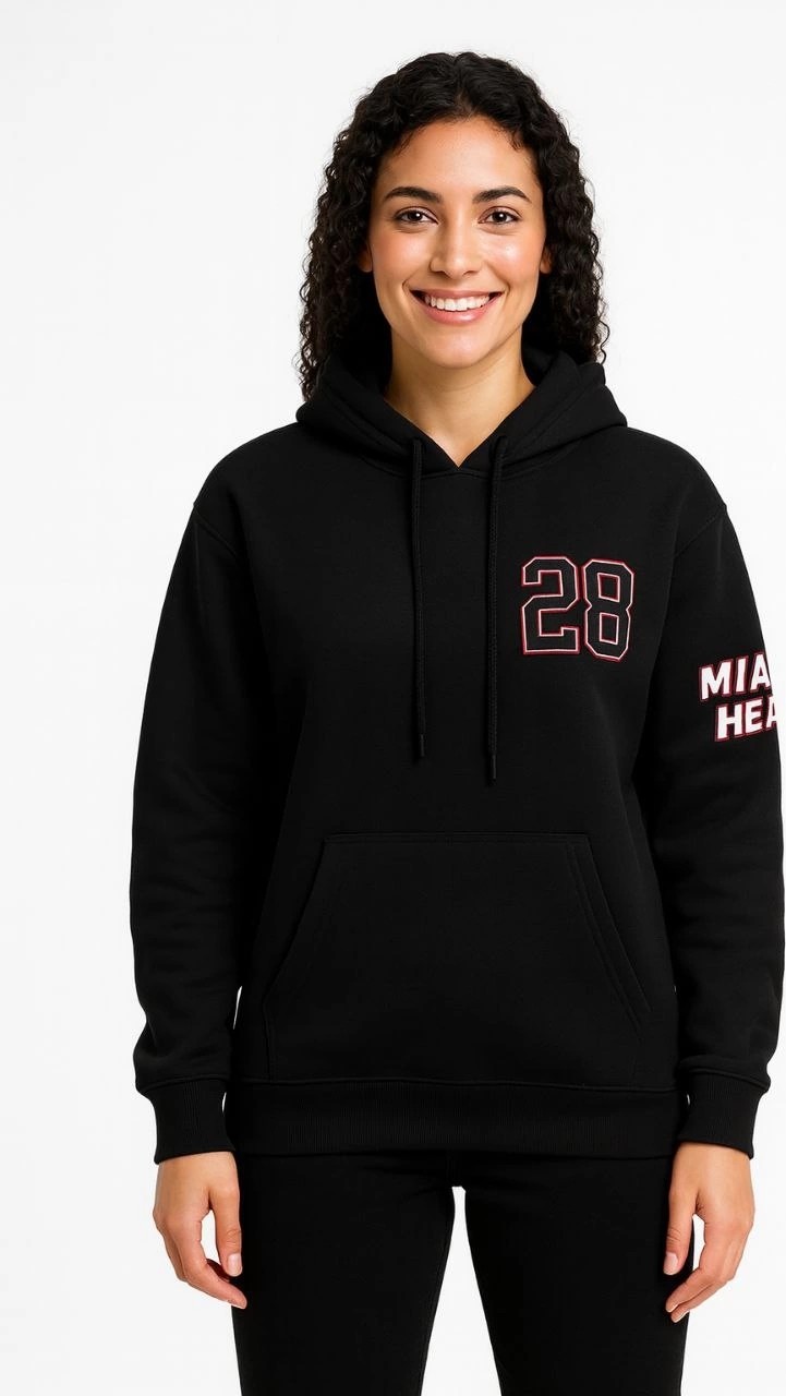 Tarz Yeri Kadın 3 Iplik Pamuklu Kapüşonlu Kanguru Cepli Baskılı Hoodie Sweatshirt - Siyah görsel 2