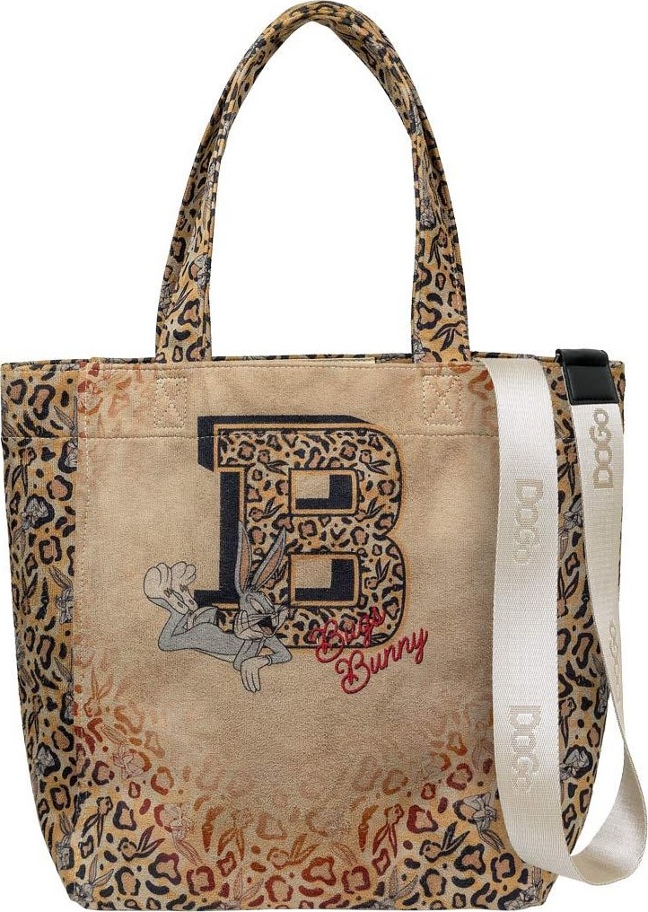 Dogo Kadın Vegan Krem Leopar Large Tote Bag - Warner Bros Looney Tunes Leopard Bugs Bunny Tasarım