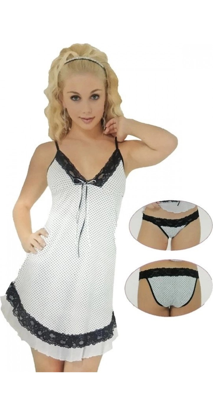 Pileli Store Pınar Beyaz Puantiyeli Gecelik ve Külottakımı görsel 6
