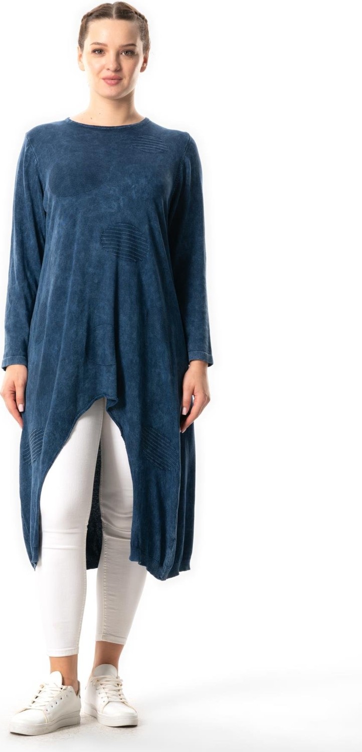 Eliş Şile Bezi Uzun Kol Çisel Sonbahar Ve Kışlık Triko Tunik Indigo Indg