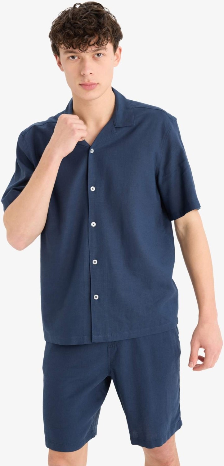 DeFacto Relax Fit Polo Yaka Keten Karışımlı Kısa Kollu Gömlek D9882AX25AU görsel 4