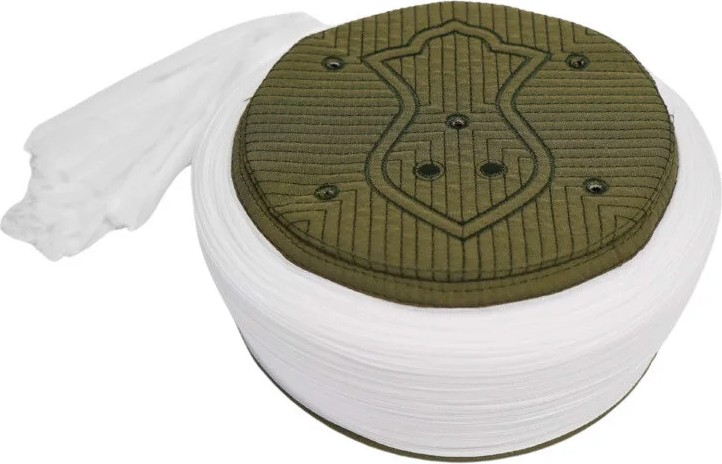 Sarıkhane Çocuk Namaz Sarığı - Beyaz Kumaş - Yeşil Takke - Düz Sarım - Nâli Şerif - 4 Metre (Züabeli)