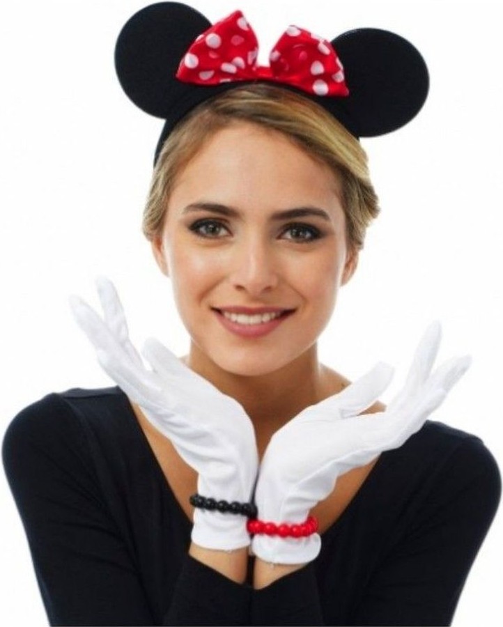 Die Grup Kırmızı Fiyonklu Minnie Mouse Tacı ve Beyaz Eldiven Seti görsel 2