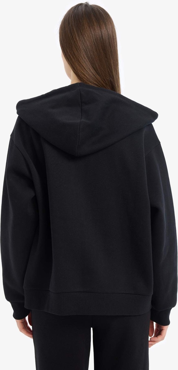 DeFacto Siyah Okula Dönüş Relax Fit Kapüşonlu Kalın Basic Düz Cepli Fermuarlı Sweatshirt D8717AX24WN görsel 7