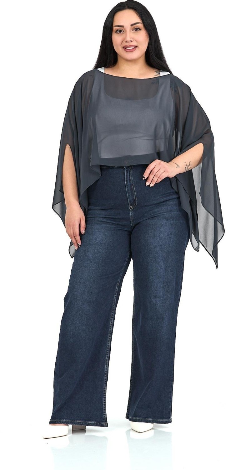 Disentis Modest Büyük Beden Kadın Asimetrik Kesim Bej Şifon Pelerin Bolero