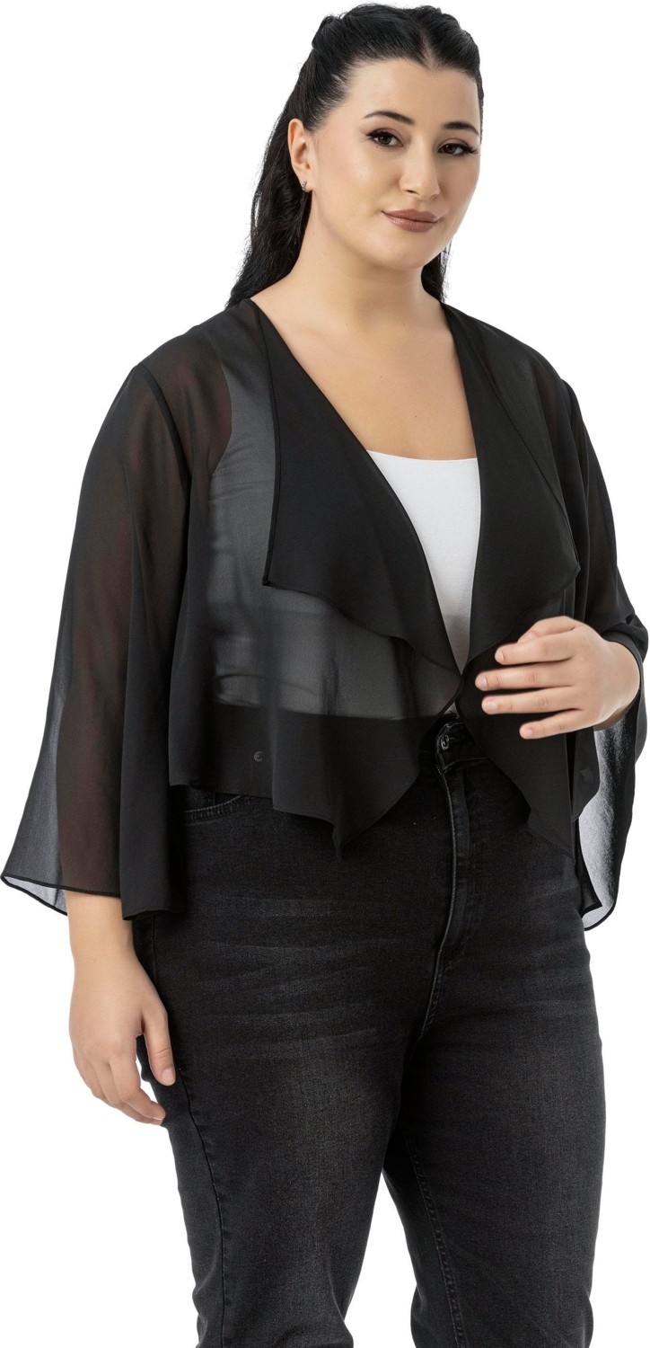 Disentis Modest Büyük Beden Kolu Yırtmaç Detaylı Şifon Siyah Bolero görsel 4