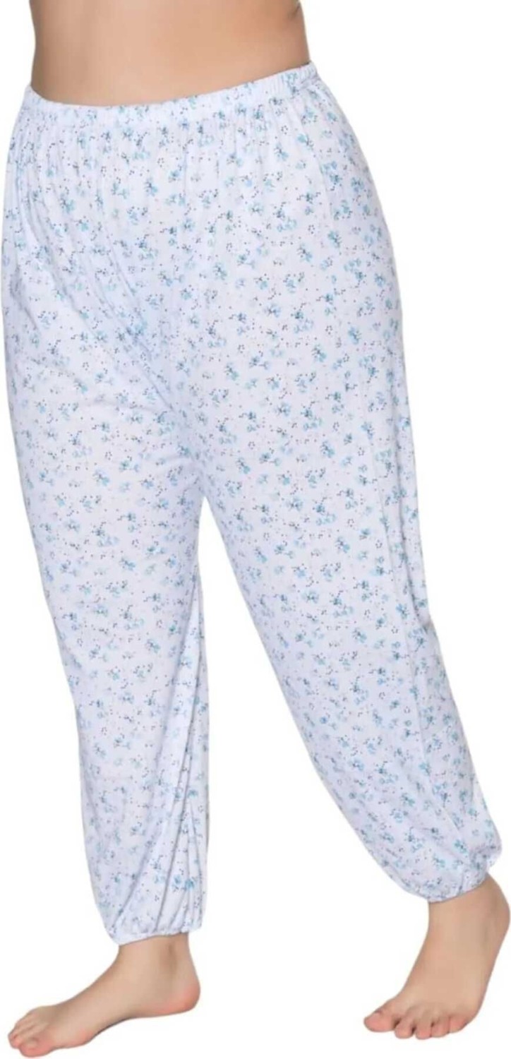 Uniquetrenders Kadın %100 Pamuklu Desenli Emprime Lastikli Uzun Pijama Lastik Paçalı Don 3'lü Set görsel 3