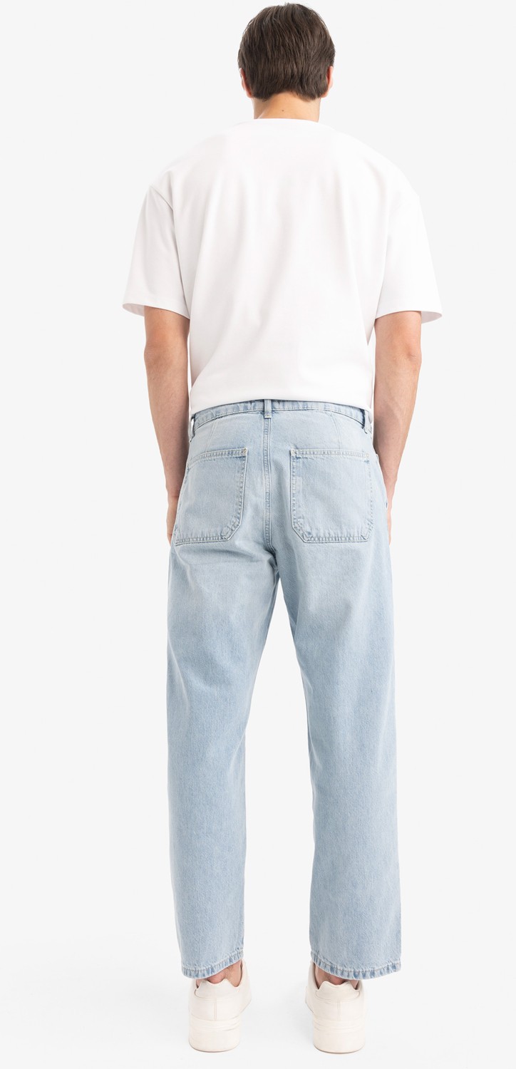 DeFacto %100 Pamuk Relax Fit Geniş Paça Jean Kar Yıkamalı Pantolon E1376AX25SM görsel 6