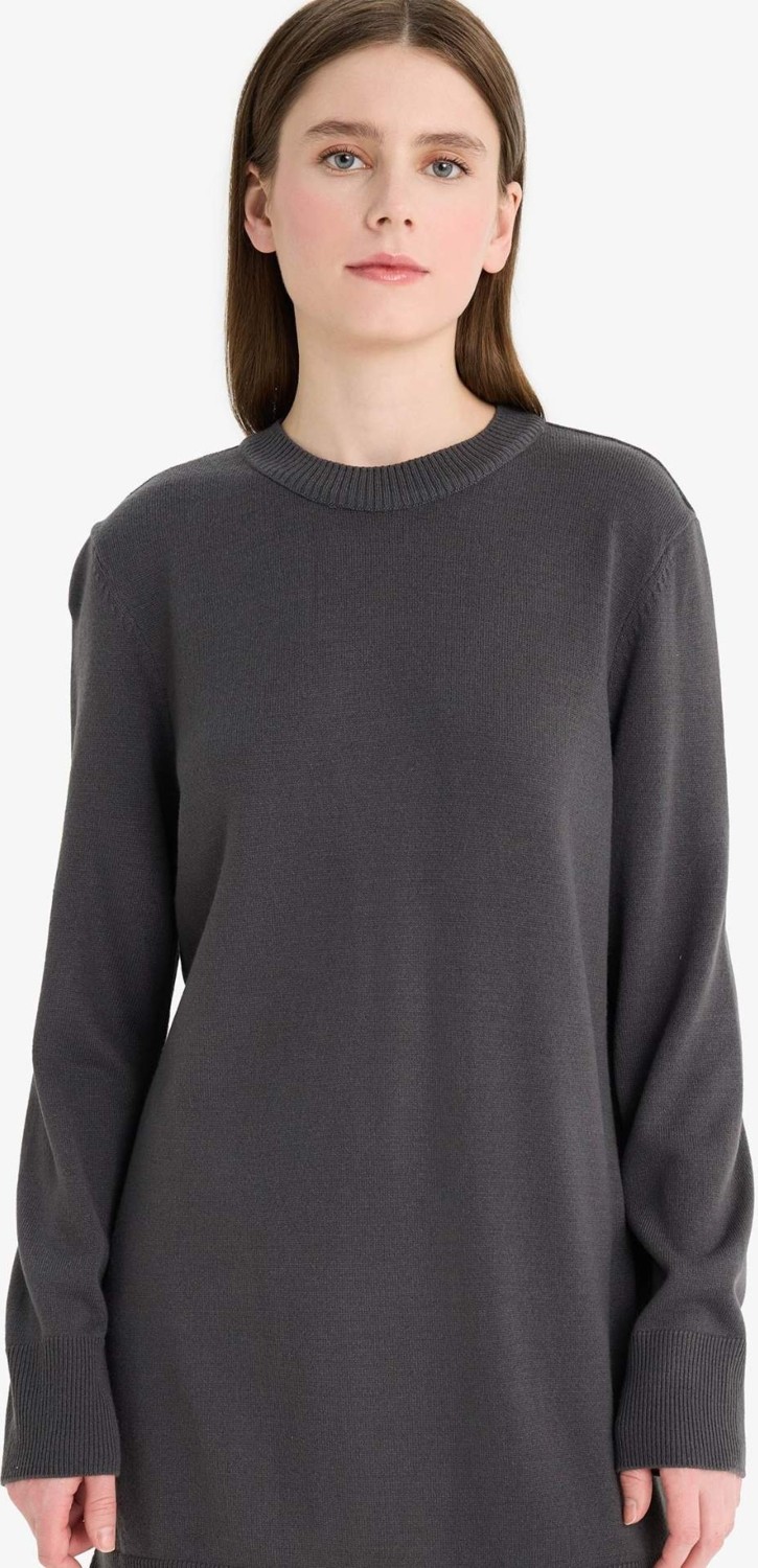 DeFacto Regular Fit Bisiklet Yaka Yırtmaçlı Basic Düz Triko Kazak Tunik H3431AZ25WN