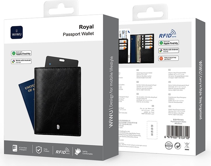 Wiwu Royal Passport Wallet Android ve Ios Cihazlar Için Rfıd Özellikli Pu Deri Cüzdan Siyah görsel 5