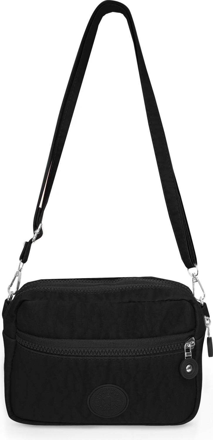 Westbag Kadın Siyah Çapraz Askılı Üç Gözlü Fermuarlı Krinkıl Günlük Omuz Çantası görsel 2