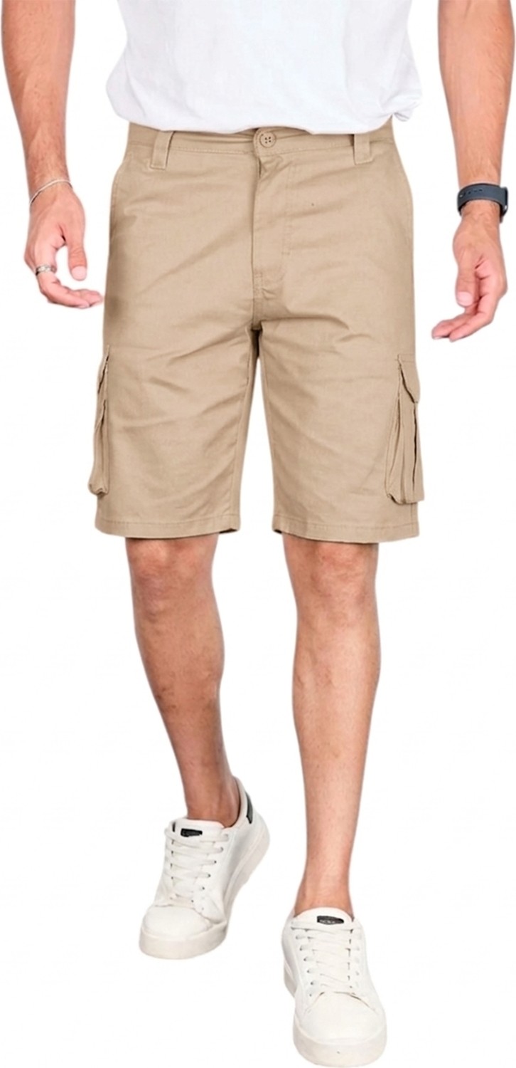 RizzUP Erkek Camel Likralı Gabardin Modern Fit Kargo Kapri Şort, Çok Cepli Yazlık Rahat Kesim Şort 2014