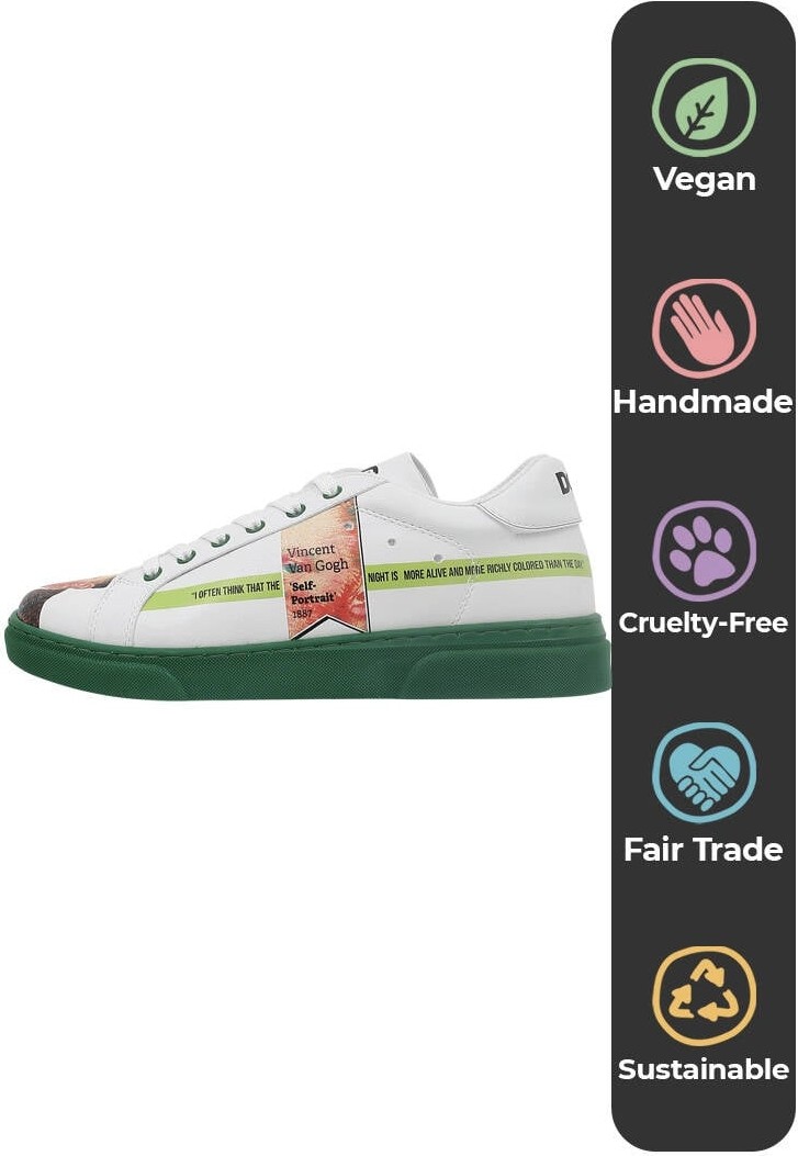 Dogo Kadın Vegan Deri Beyaz Sneakers - Vincent van Gogh Self Portrait Tasarım görsel 4