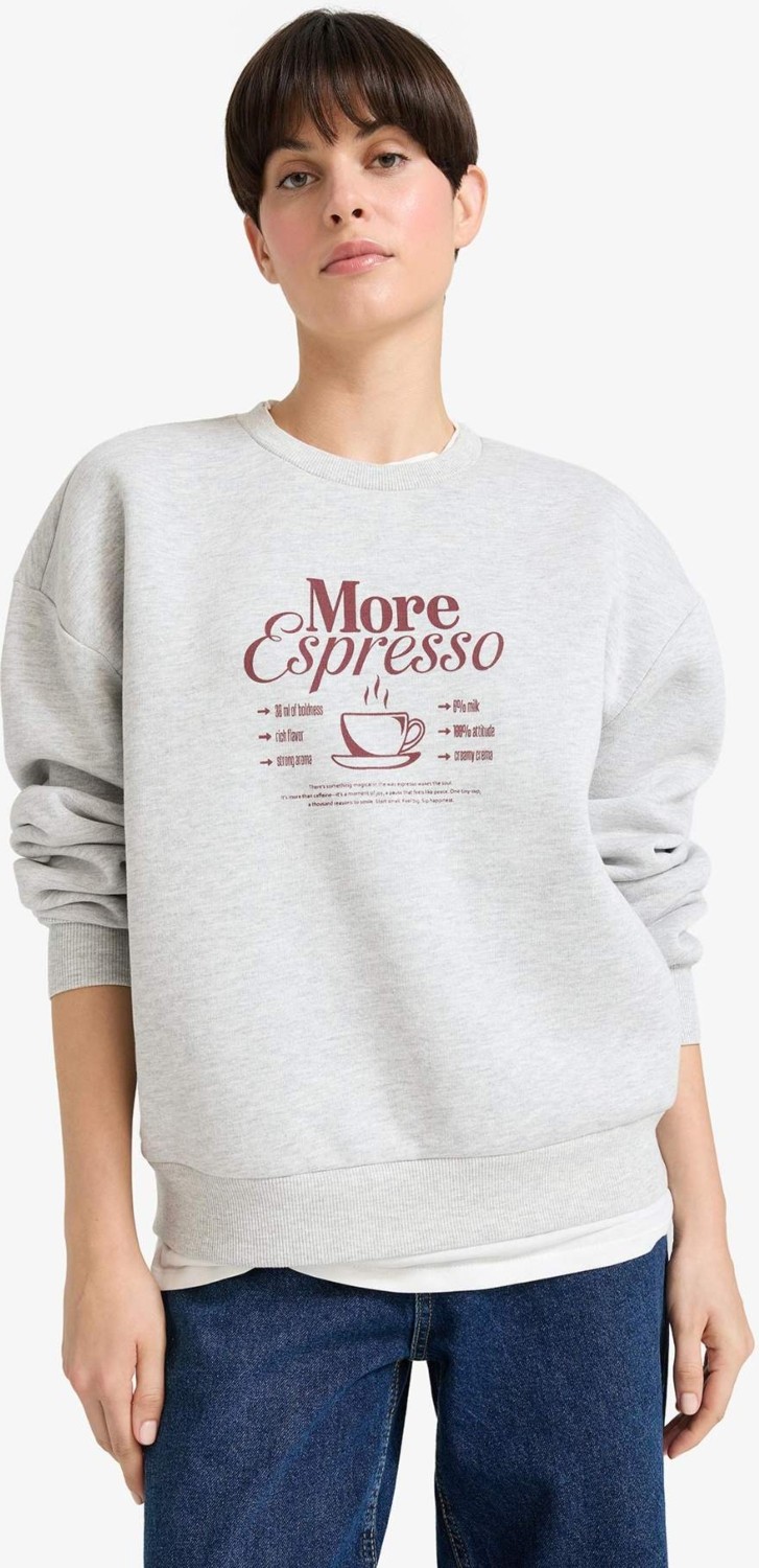DeFacto Relax Fit Bisiklet Yaka Baskılı Kalın Sweatshirt G2152AX25WN görsel 3