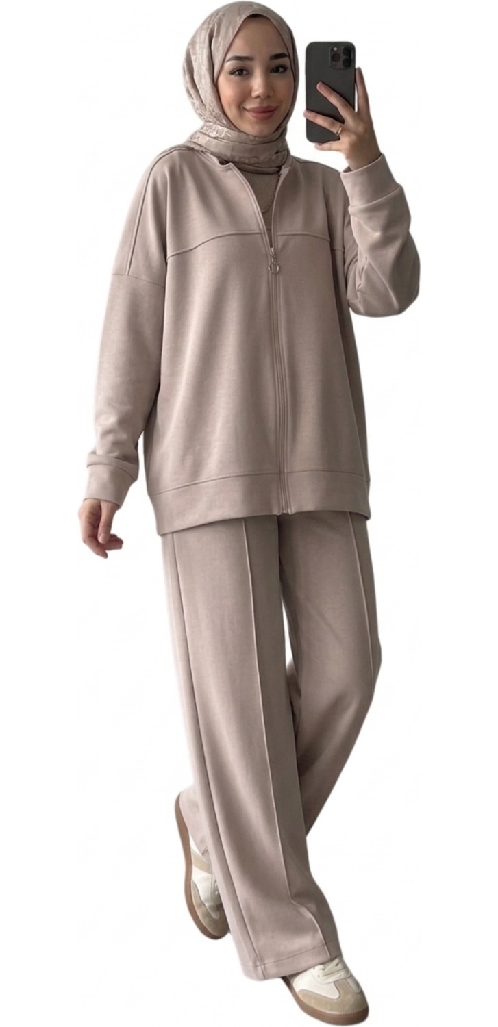 Thiff Tesettür Önü Fermuarlı Oversize Modal Takım görsel 7