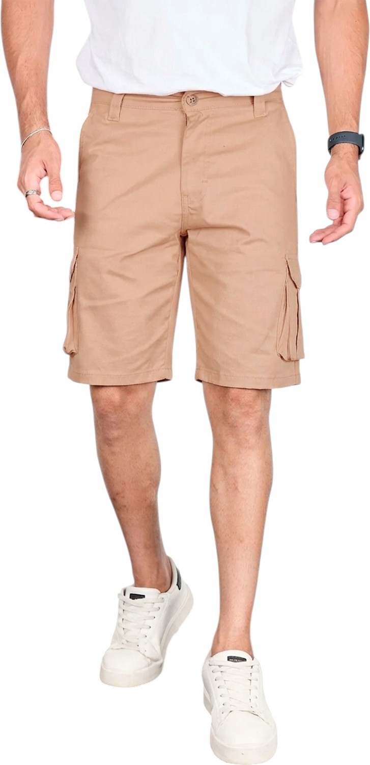 RizzUP Erkek Camel Likralı Gabardin Modern Fit Kargo Kapri Şort, Çok Cepli Yazlık Rahat Kesim Şort 2014 görsel 6