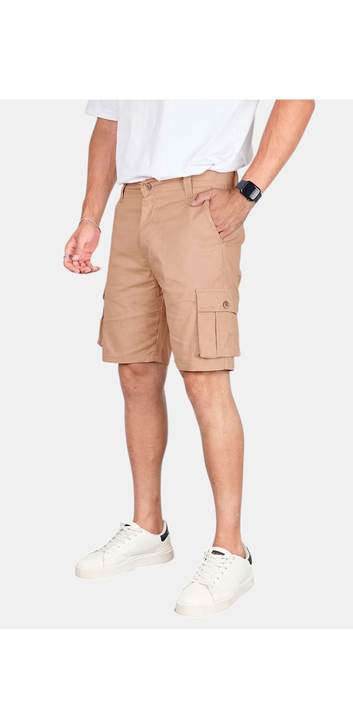 RizzUP Erkek Camel Likralı Gabardin Modern Fit Kargo Kapri Şort, Çok Cepli Yazlık Rahat Kesim Şort 2014 görsel 7