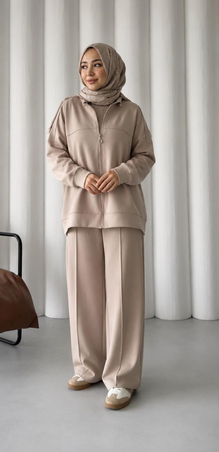 Thiff Tesettür Önü Fermuarlı Oversize Modal Takım görsel 6