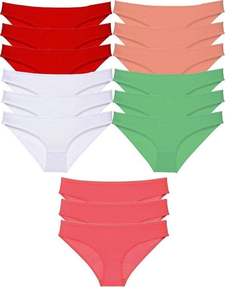 Kuzgun Ticaret 15 Adet Süper Eko Set Likralı Kadın Slip Külot Kırmızı Beyaz Pudra Yeşil Fuşya