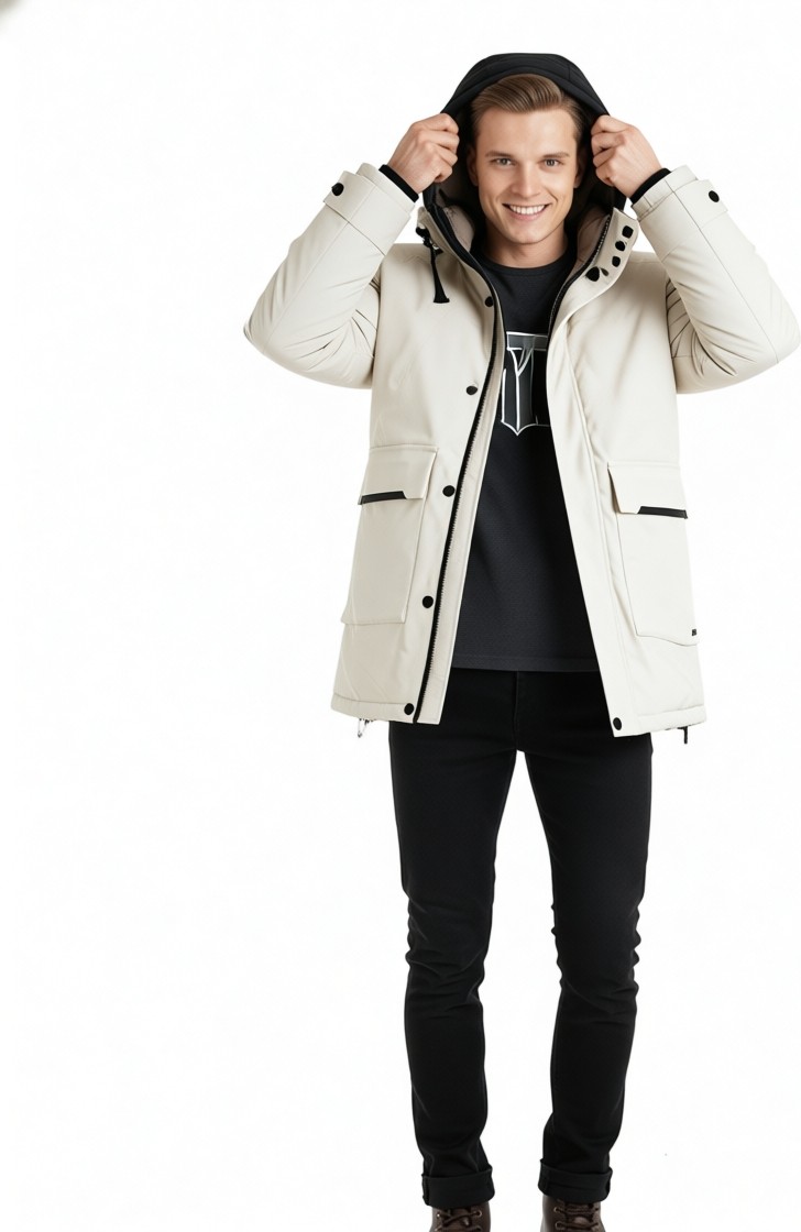 Jack & Jones Kapüşonlu Bej Erkek Kaban 12211896 görsel 3