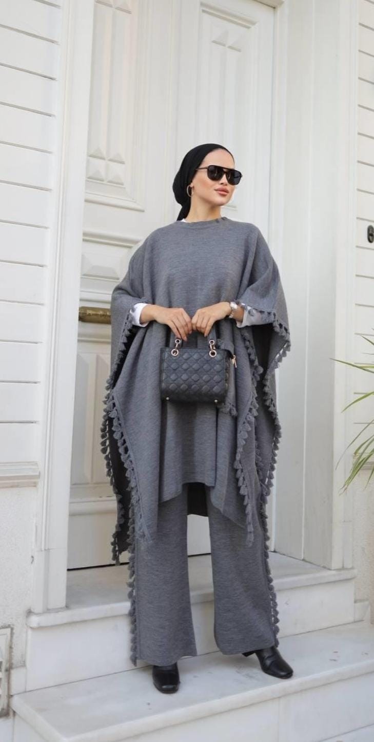 Çalıkuşu Triko Panço ve Pantolon Ikili Takım Püskül Detaylı M2401 görsel 4