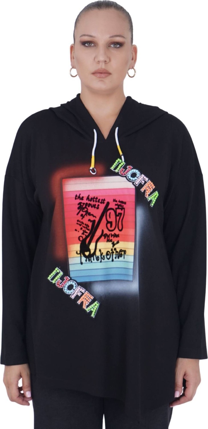 Darkmen Kadın Büyük Beden Siyah Kapüşonlu Sloganlı Sweatshirt görsel 5