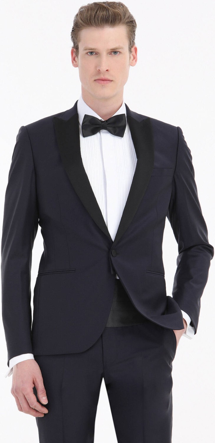 Ramsey Lacivert Düz Fashion Slim Fit Kruvaze Yaka Dokuma Smokin Takım Elbise görsel 7