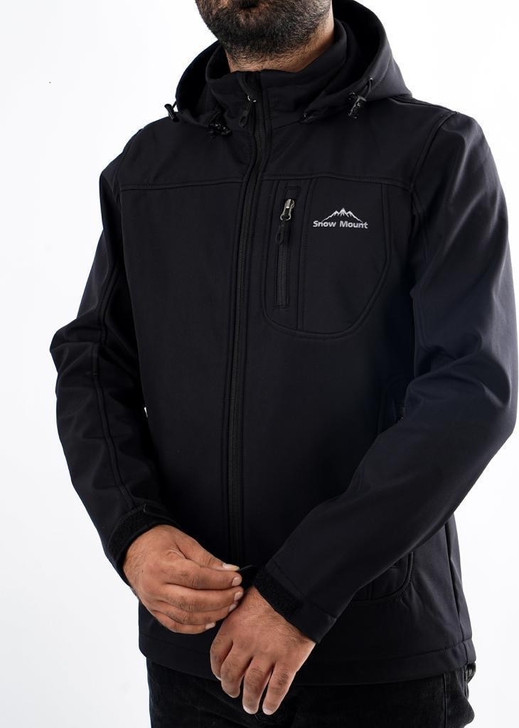 Snowmount Siyah Renk Trail Softshell Su İtici Rüzgar Geçirmez Kapüşonlu Ceket Mont