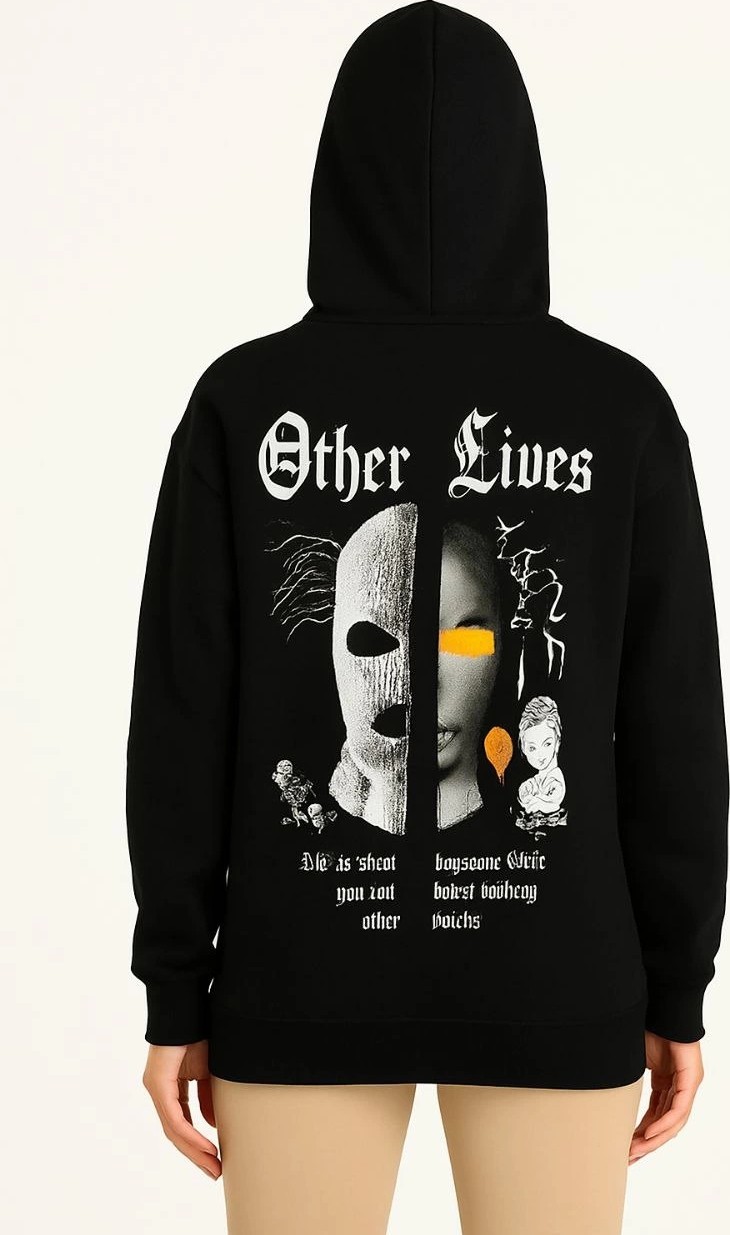 Tarz Yeri Kadın Kapüşonlu Kanguru Cepli Sweatshirt 3 Iplik Pamuklu Baskılı Hoodie - Siyah görsel 2