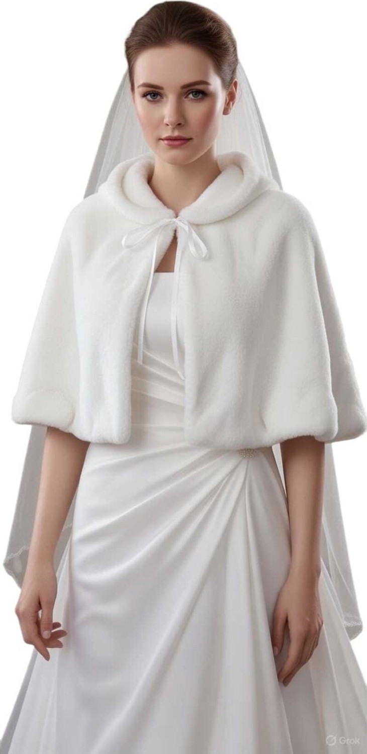 Moda Nur Bolero Pelerin, Gömlek Yaka ,peluş, Beyaz Renk Pelerin,gelin Bolero