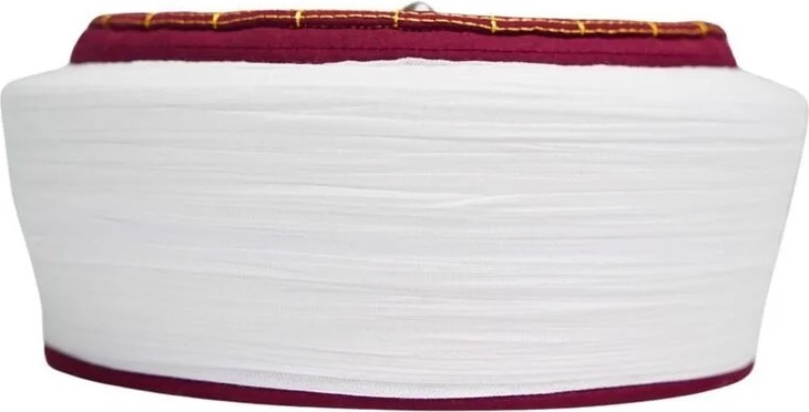 Sarıkhane Çocuk Imam Sarığı-Beyaz Kumaş-Bordo Takke-Düz Sarım-Kuş Gözlü-4 Metre görsel 5