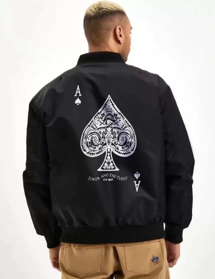 TeknoKapsül Unisex Uzun Kol Baskılı Bomber Ceket - Siyah - Siyah / S