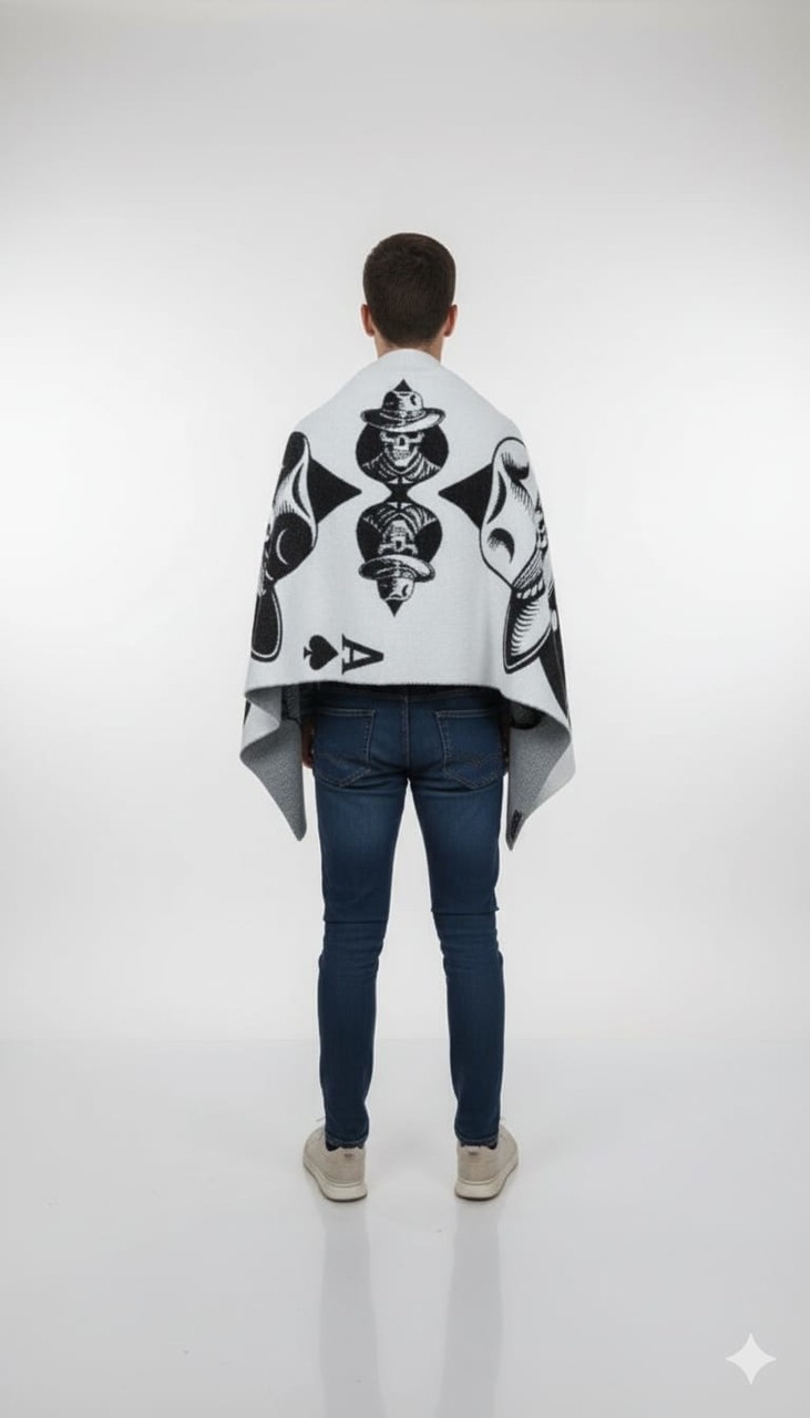 Triko Şal Rock Soul Koleksiyon Stili ''ace Of Spades, Rock Edition Shawl” Trikoşal Taşınabilir Kılıf Çantalı -170 x 70 cm görsel 8