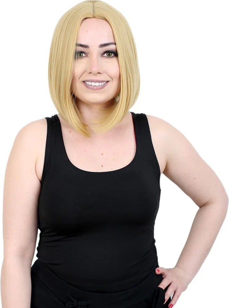 Uravas Store Kahkülsüz Düz Kısa Fiber Sen Peruk / Sarı