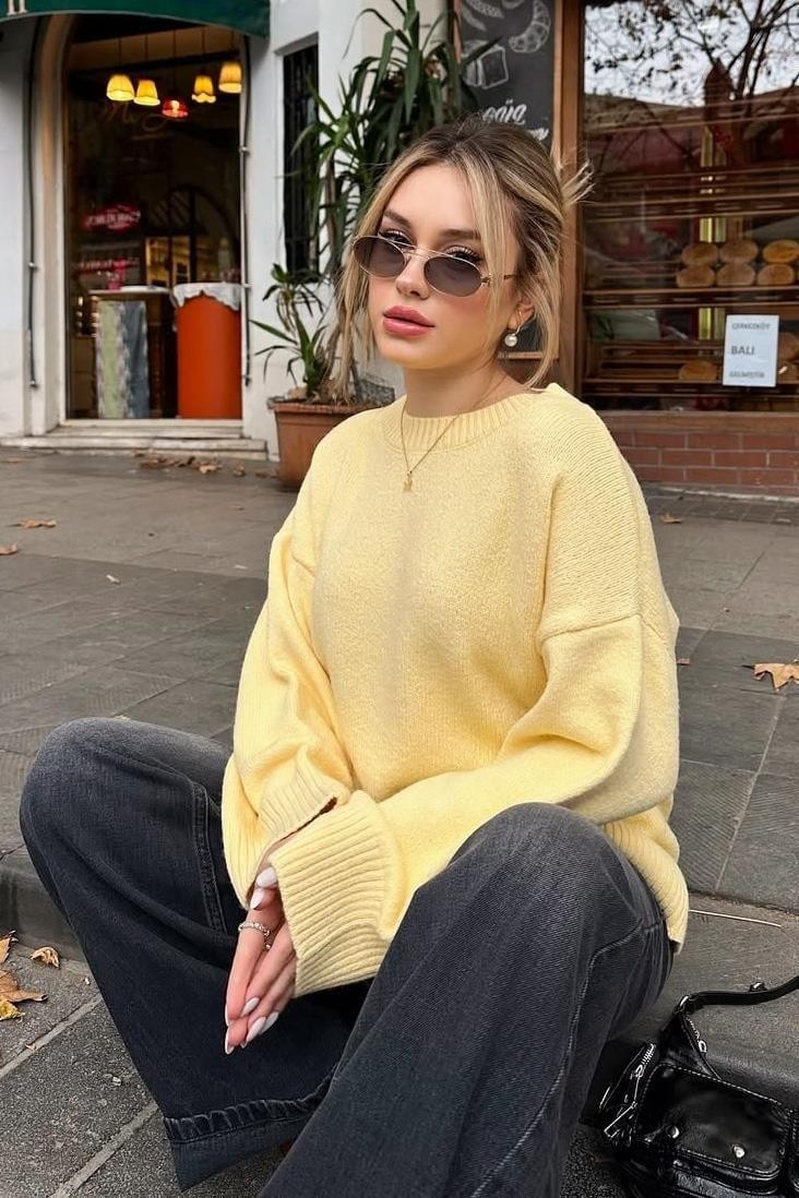Madmext Kadın Kırmızı Oversize Triko Kazak Fermuarlı Yaka Günlük Stil MG1972